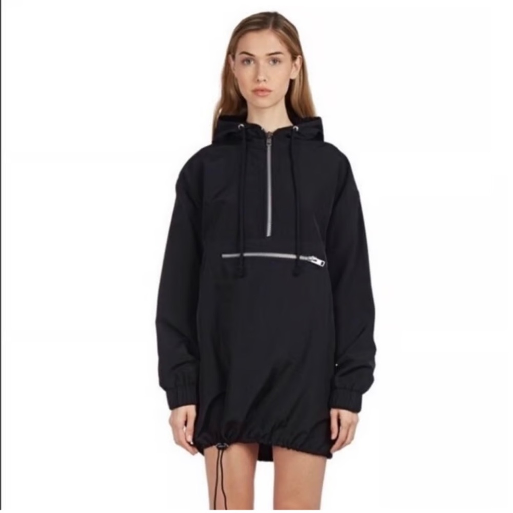 Danielle Guizio hooded half-zip anorak mini dress Black L
